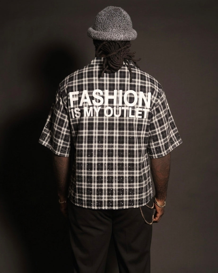 Fashion Is My Outlet  – Midnight Noir Plaid T-Shirt